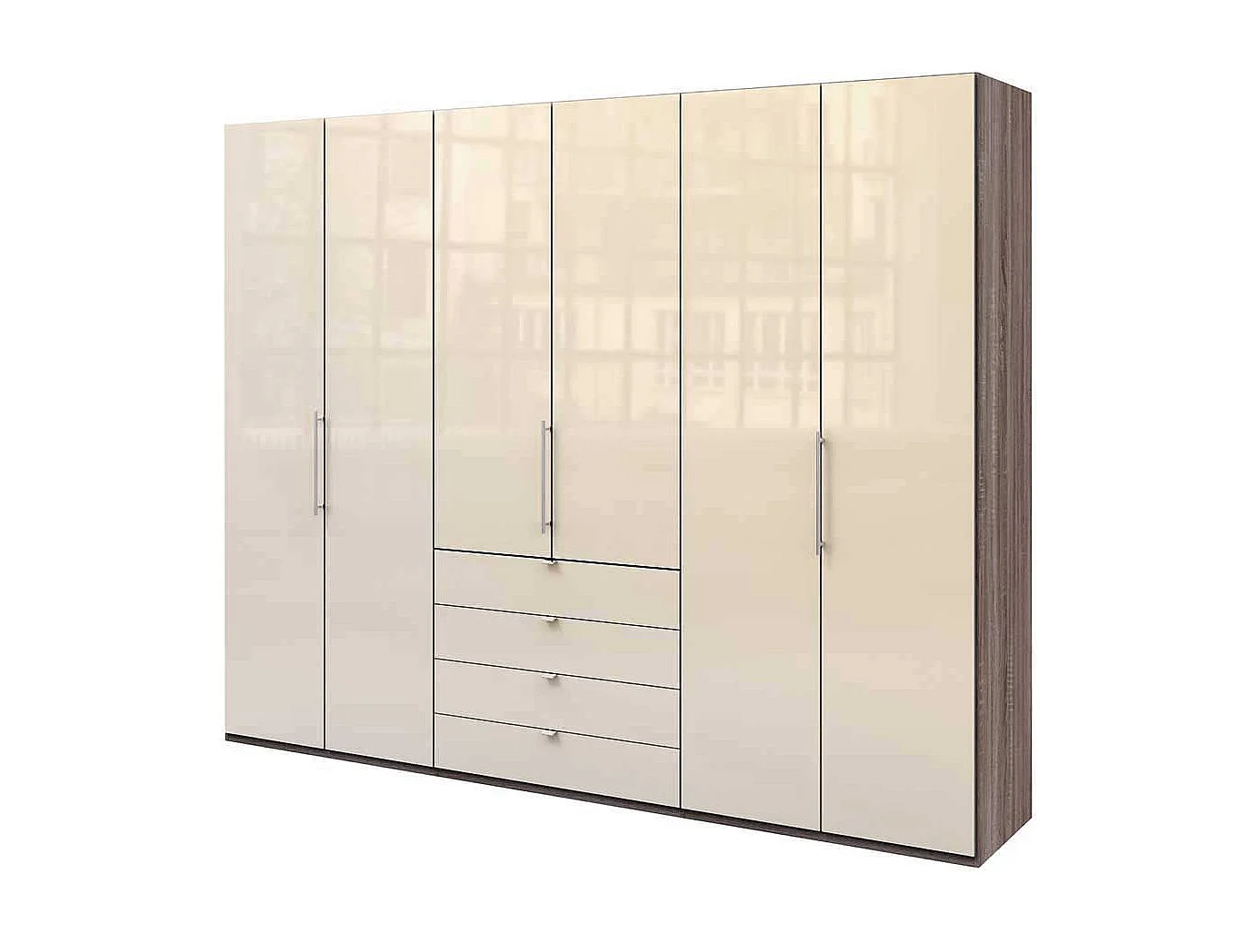 Schlafzimmerkleiderschrank in Beige und Eiche Trüffelfarben glasbeschichtet