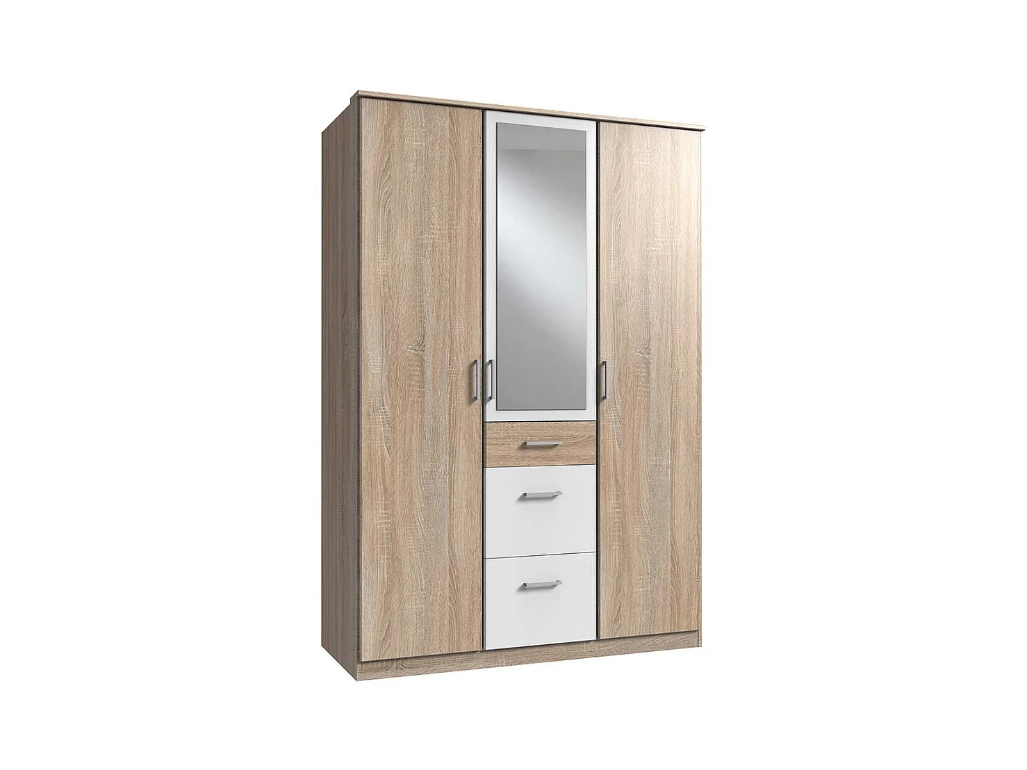 Schlafzimmerkleiderschrank mit Spiegel in Eiche Sägerau Weiß