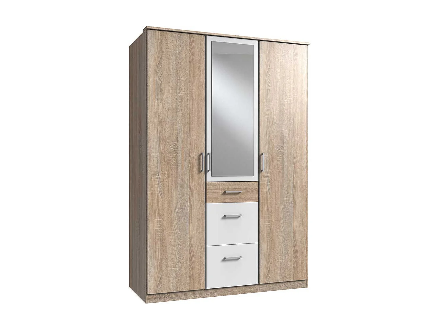 Schlafzimmerkleiderschrank mit Spiegel in Eiche Sägerau Weiß