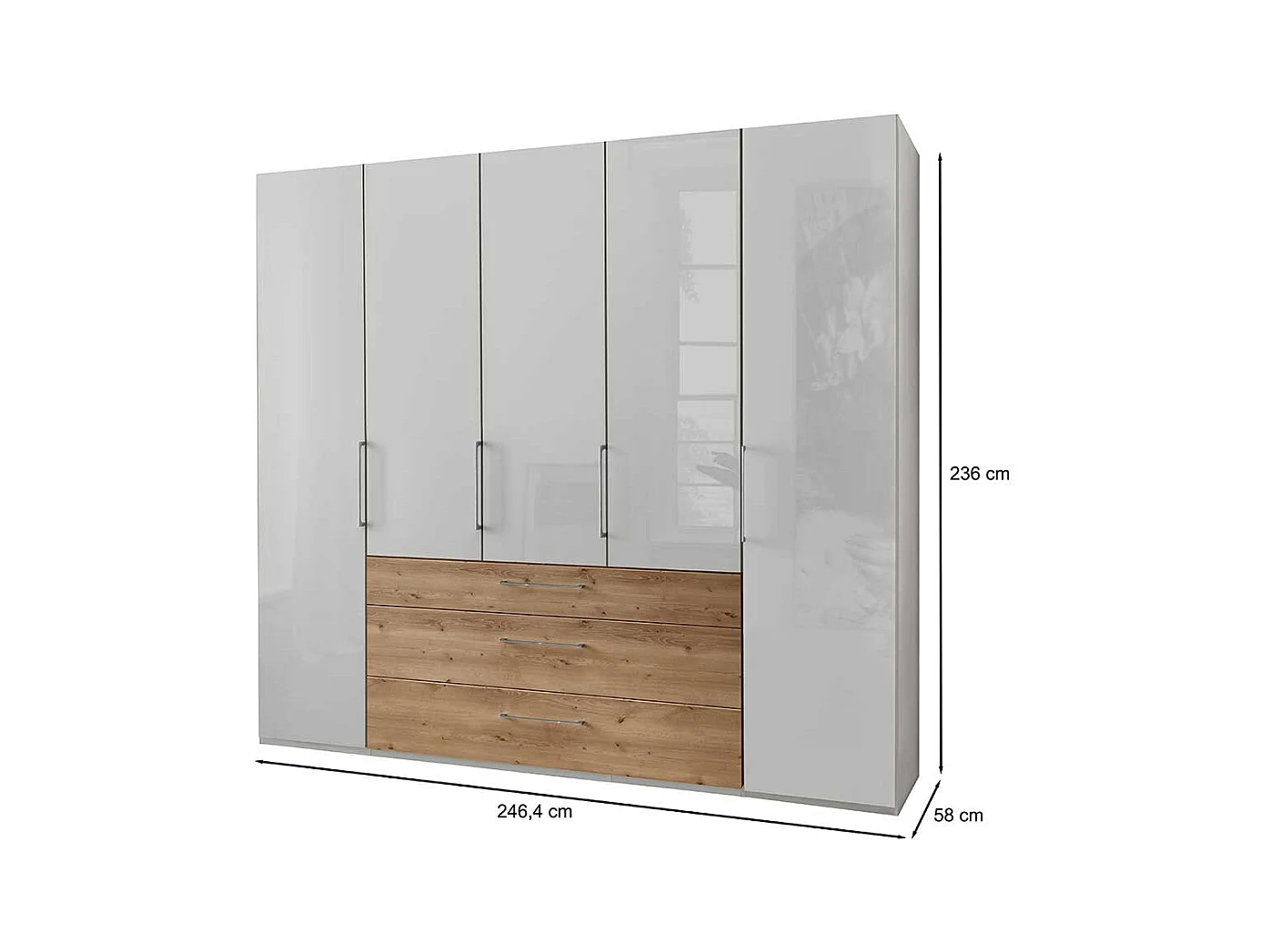 Weißer Schlafzimmerkleiderschrank mit Dreh- und Falttüren 250 cm breit