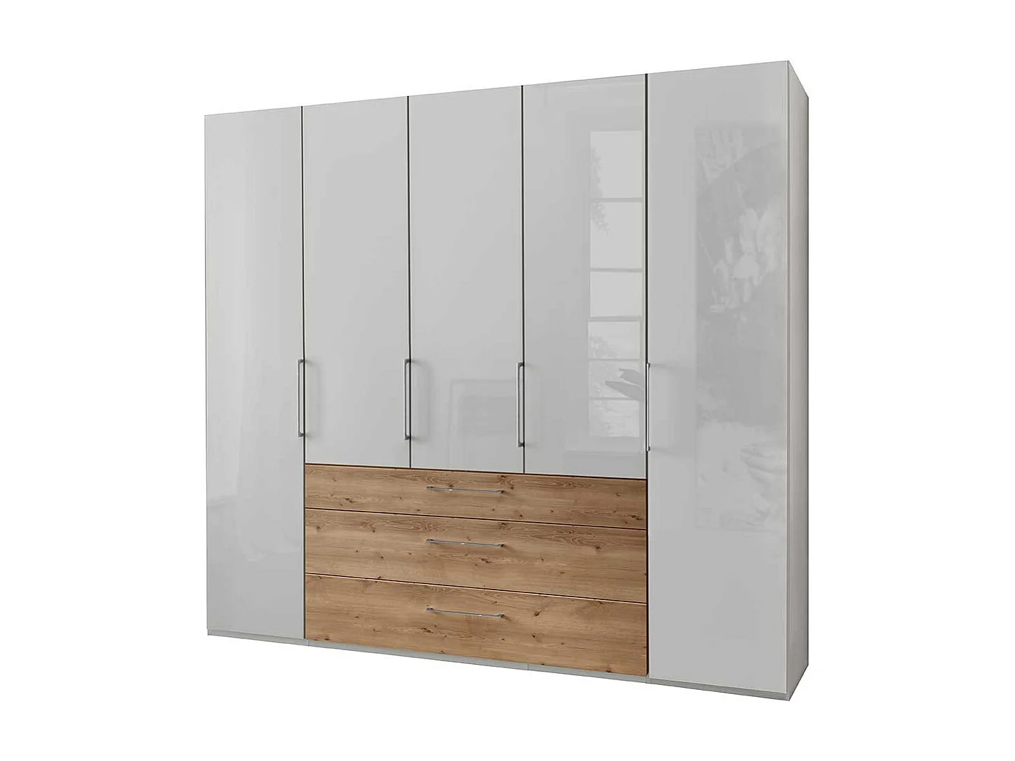 Weißer Schlafzimmerkleiderschrank mit Dreh- und Falttüren 250 cm breit