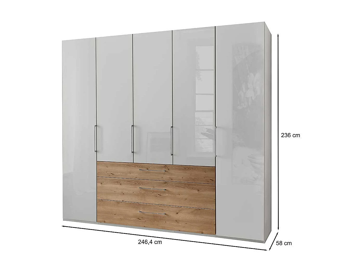 Weißer Schlafzimmerkleiderschrank mit Dreh- und Falttüren 250 cm breit