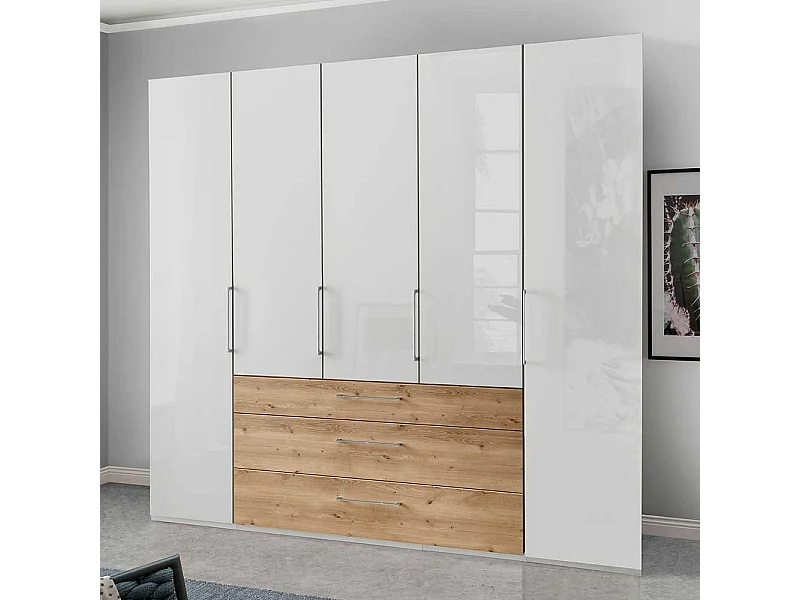 Weißer Schlafzimmerkleiderschrank mit Dreh- und Falttüren 250 cm breit