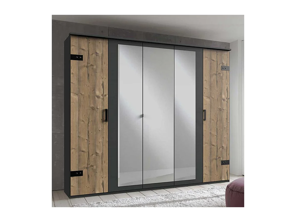 Drehtürenkleiderschrank mit Spiegeln im Industry und Loft Stil 225 cm breit