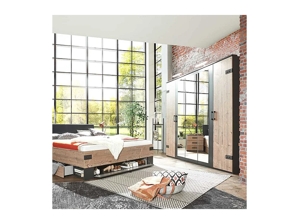 Drehtürenkleiderschrank mit Spiegeln im Industry und Loft Stil 225 cm breit