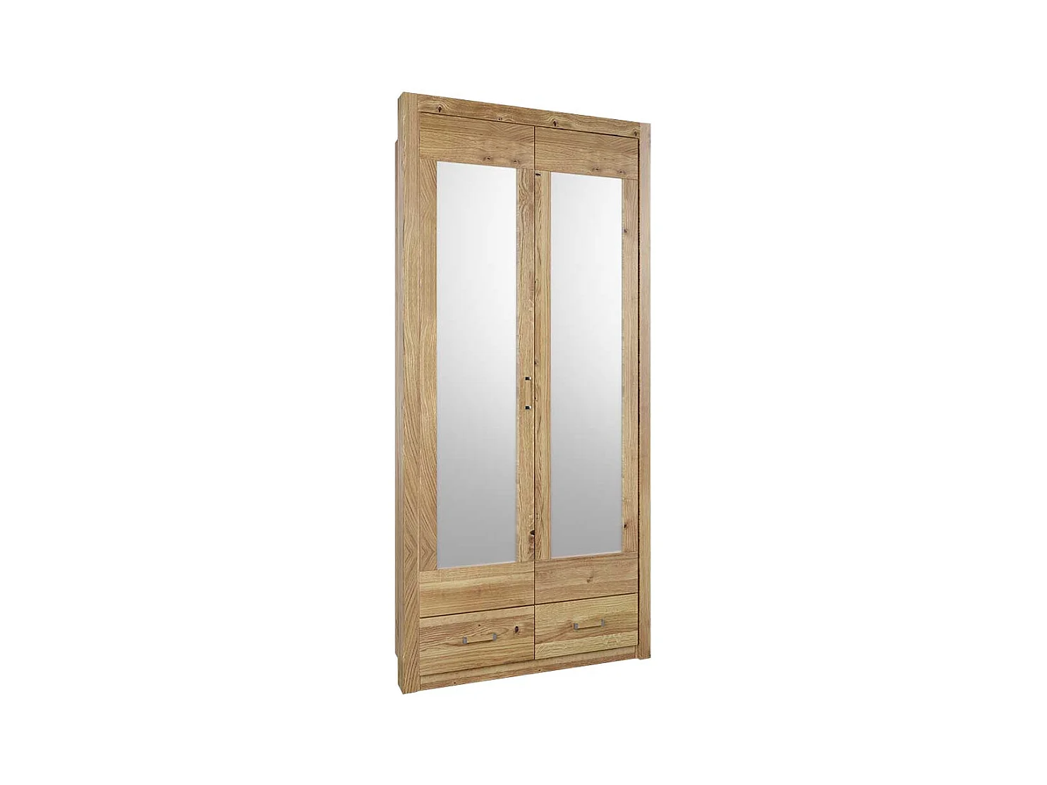 Spiegeltüren Schrank mit zwei Schubladen Asteiche teilmassiv