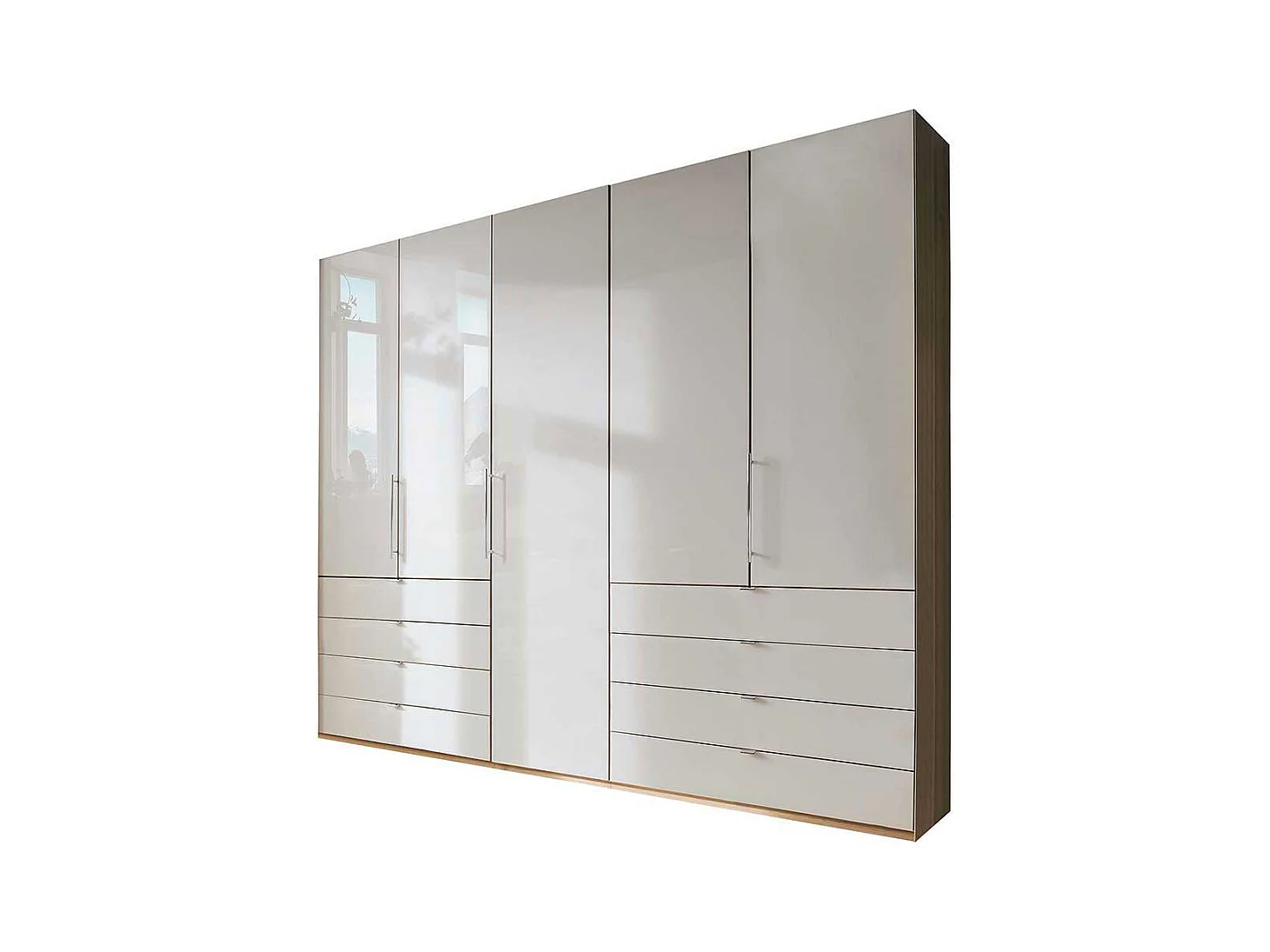 Falttüren Schlafzimmerkleiderschrank in Beige und Eiche Bianco Made in Germany