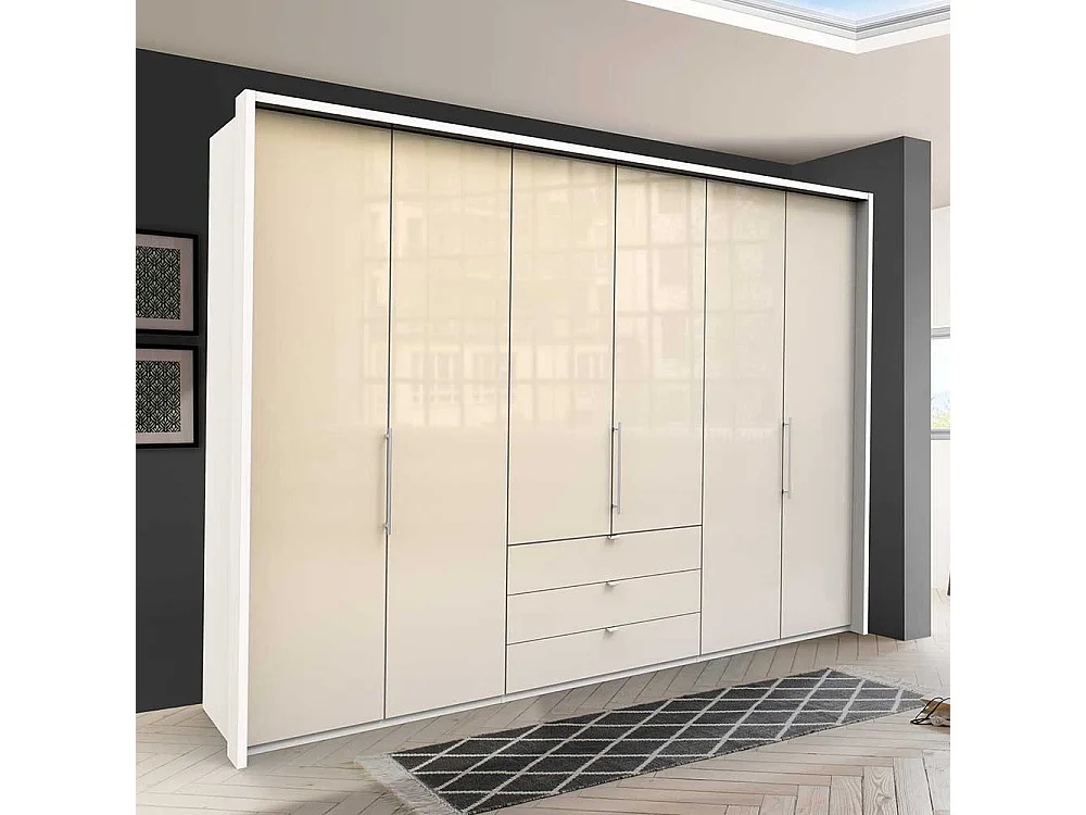 Schlafzimmerkleiderschrank mit 3 Falttüren Cremefarben