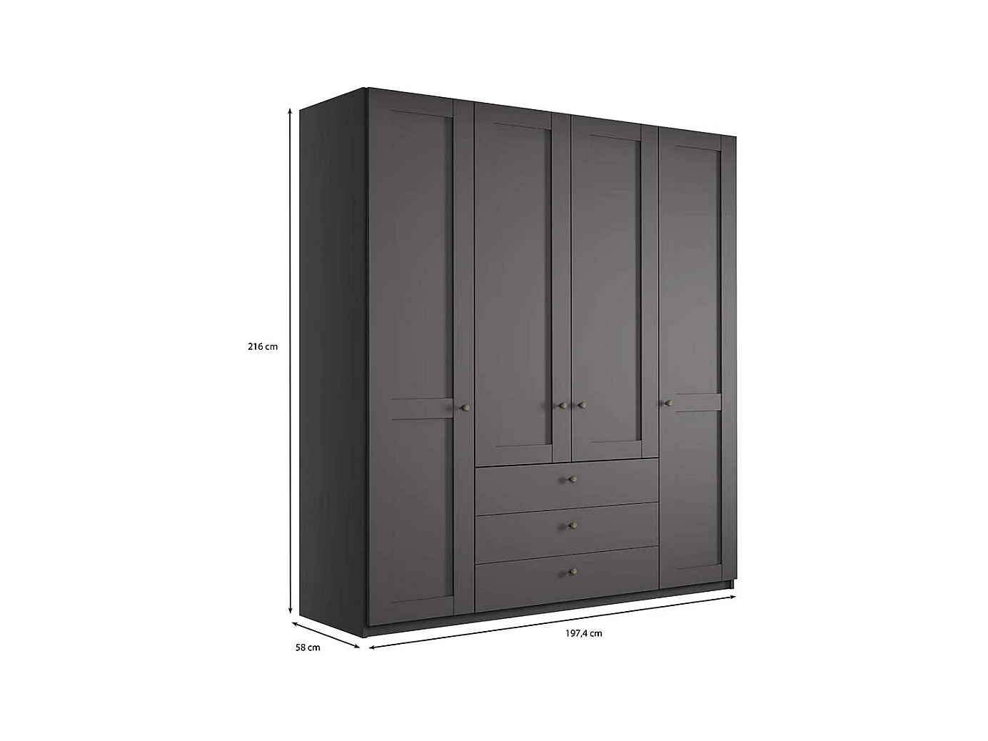 Schrank für Schlafzimmer in Dunkelgrau 200 cm breit - 58 cm tief