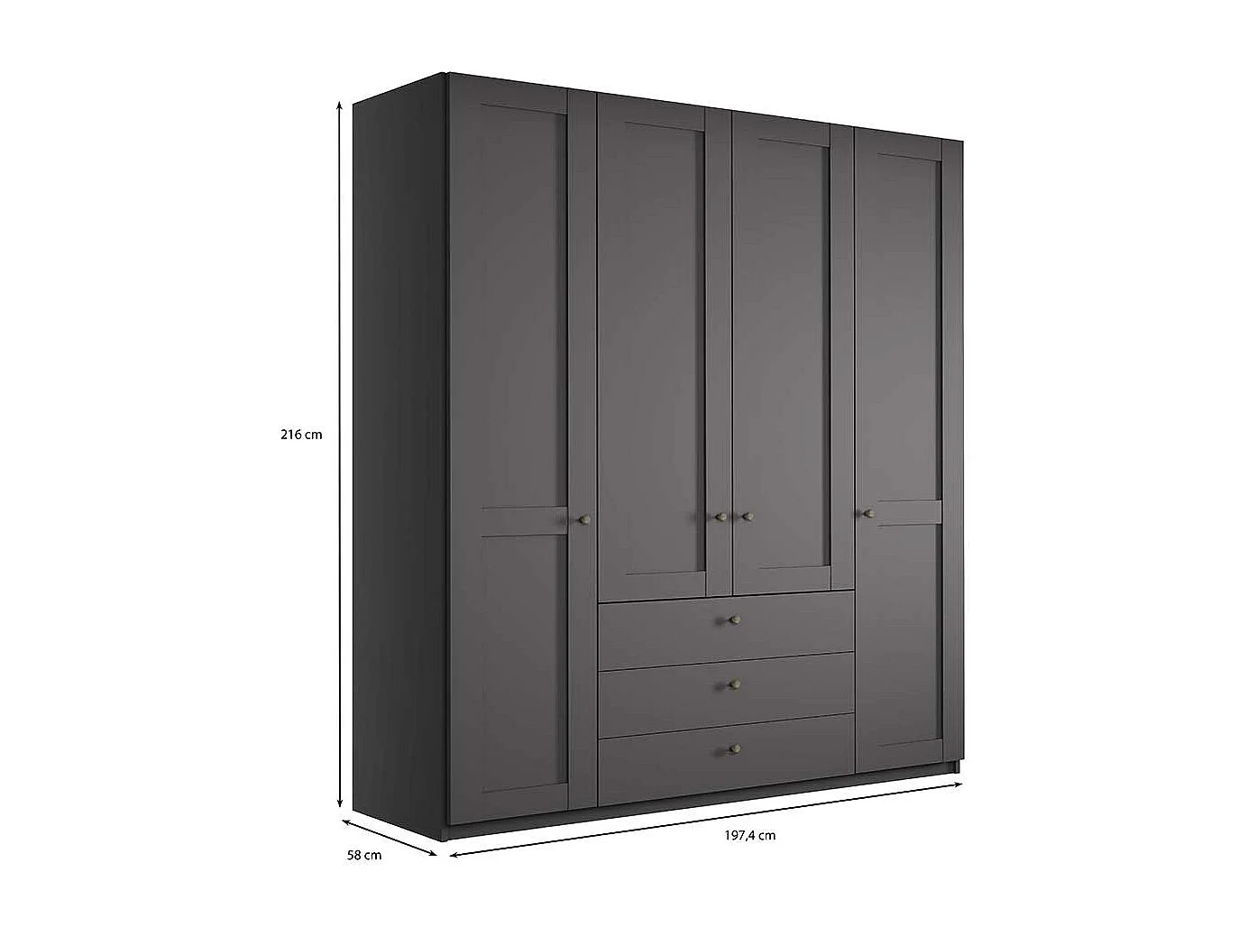 Schrank für Schlafzimmer in Dunkelgrau 200 cm breit - 58 cm tief