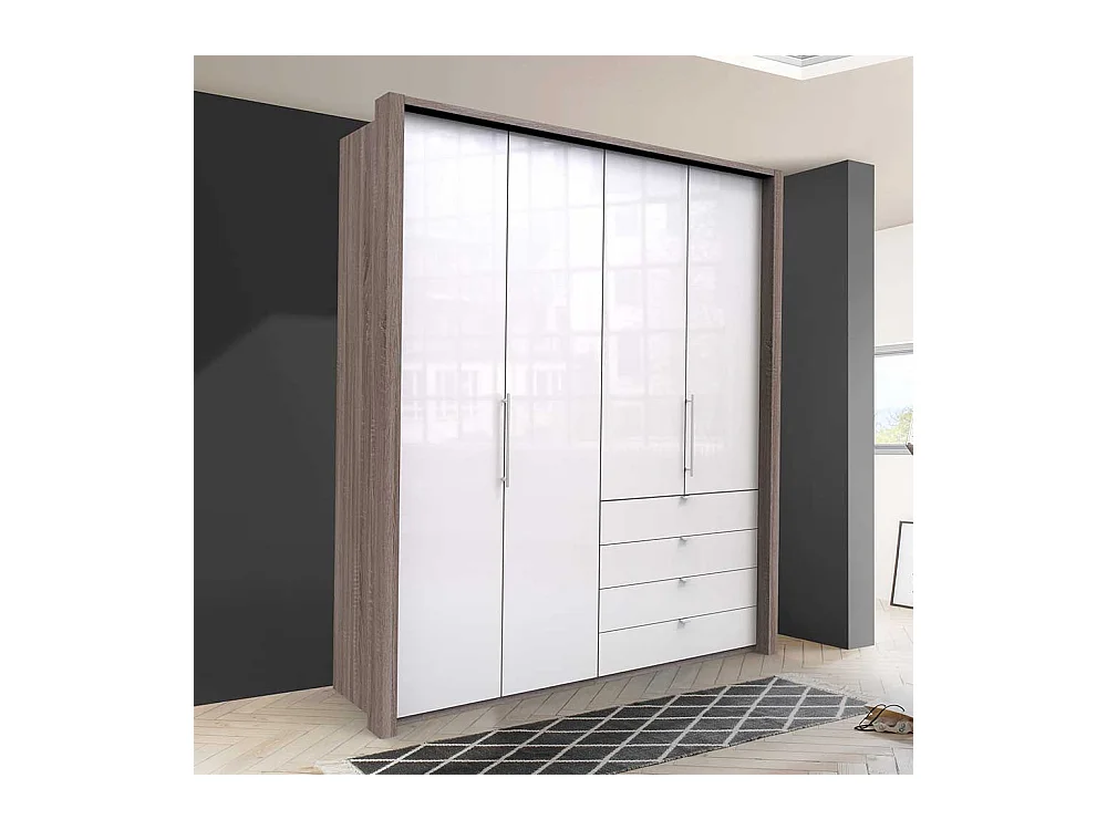 Jugendkleiderschrank 2 türig mit Schubladen Weiß Eiche Trüffelfarben