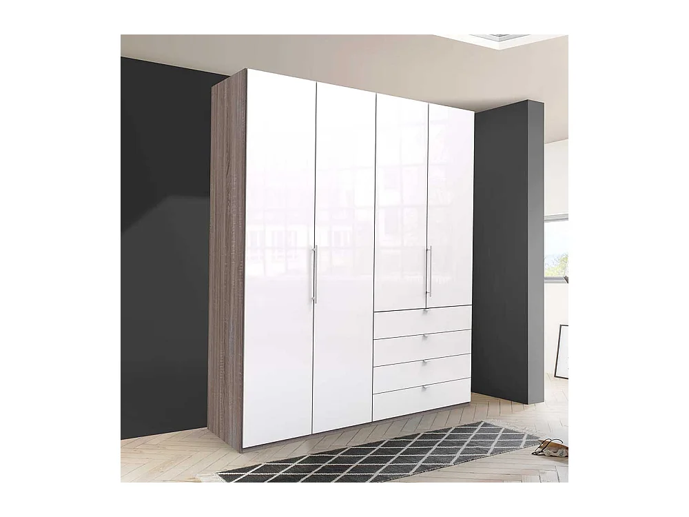 Jugendkleiderschrank 2 türig mit Schubladen Weiß Eiche Trüffelfarben