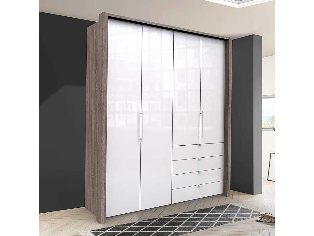 Jugendkleiderschrank 2 türig mit Schubladen Weiß Eiche Trüffelfarben