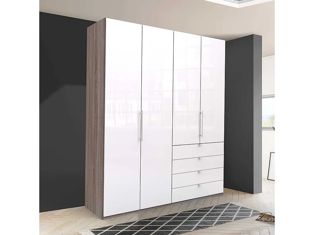 Jugendkleiderschrank 2 türig mit Schubladen Weiß Eiche Trüffelfarben