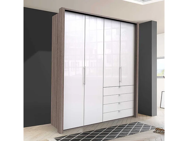 Jugendkleiderschrank 2 türig mit Schubladen Weiß Eiche Trüffelfarben