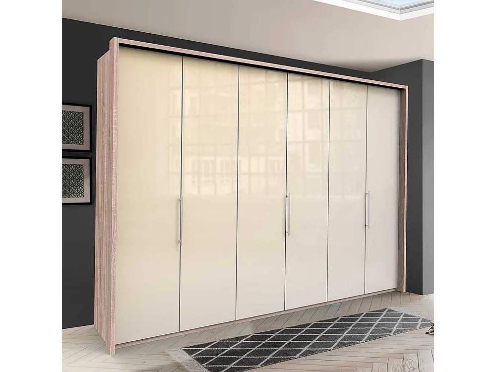 XXL Schlafzimmerkleiderschrank mit Falttüren glasbeschichtet