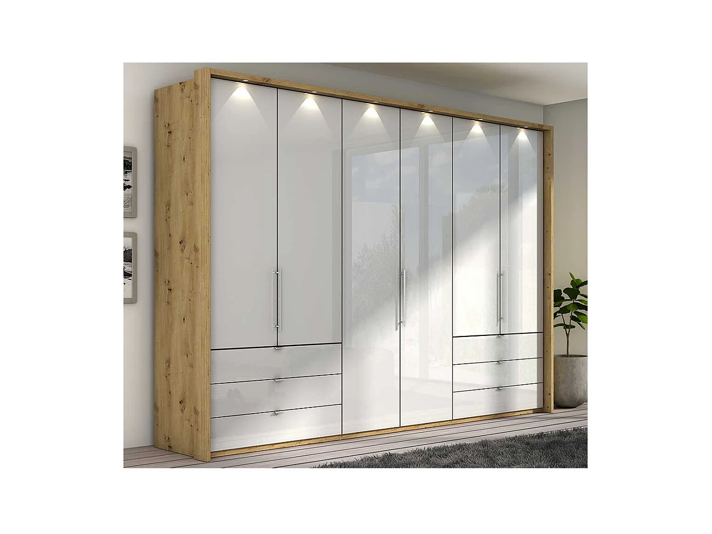 Schlafzimmerkleiderschrank in Weiß und Eiche Bianco Falttüren