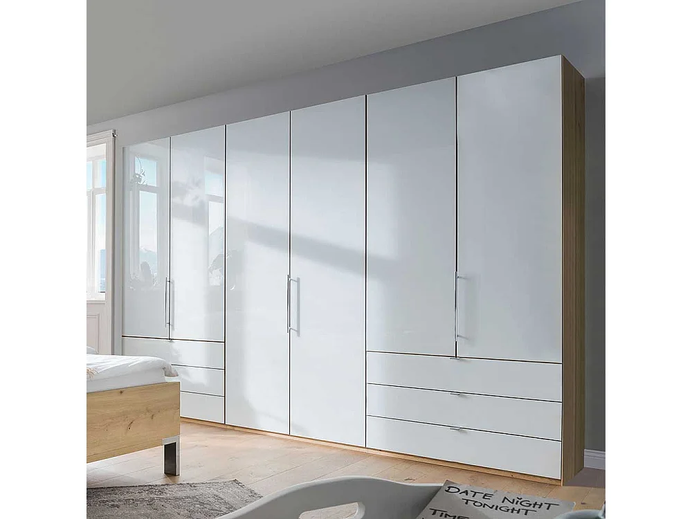 Schlafzimmerkleiderschrank in Weiß und Eiche Bianco Falttüren