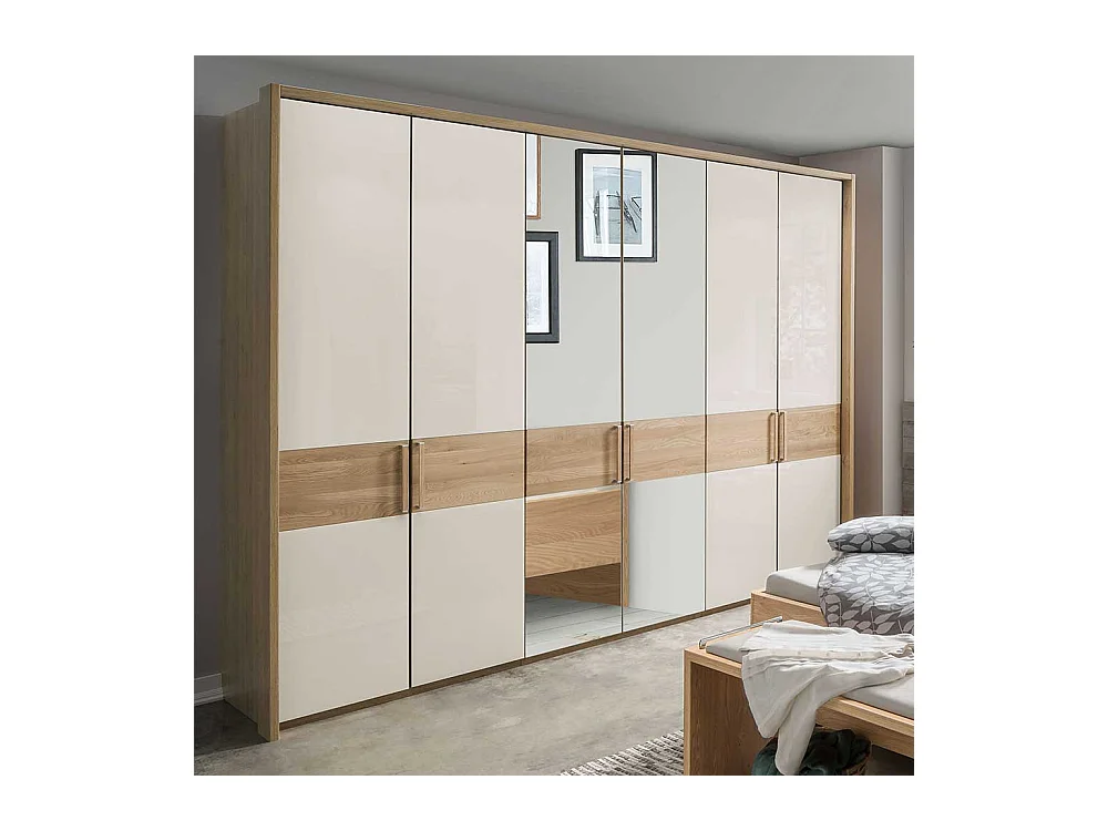 Schlafzimmerkleiderschrank in Beige Glas beschichtet Eiche Massivholz