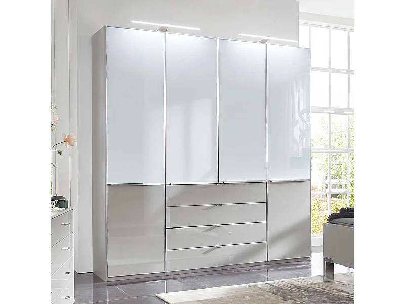 Schlafzimmerkleiderschrank in Weiß und Hellgrau Glas beschichtet