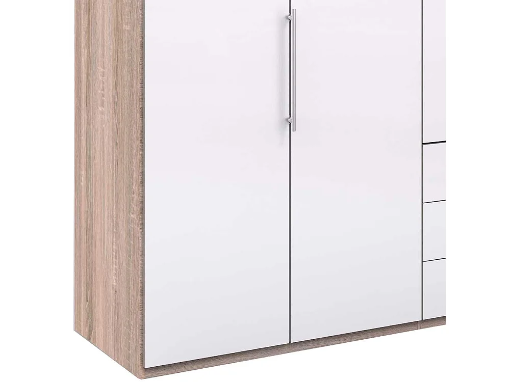 Moderner Falttüren Schrank in Weiß Eiche Sägerau glasbeschichtet