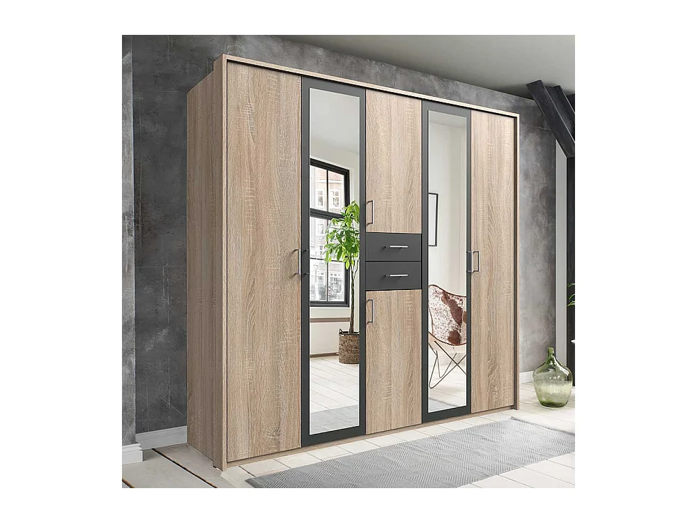 Schrank Schlafzimmer zweifarbig in Eiche Sägerau Dunkelgrau