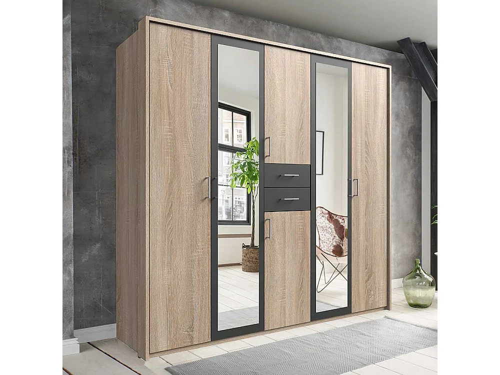 Schrank Schlafzimmer zweifarbig in Eiche Sägerau Dunkelgrau