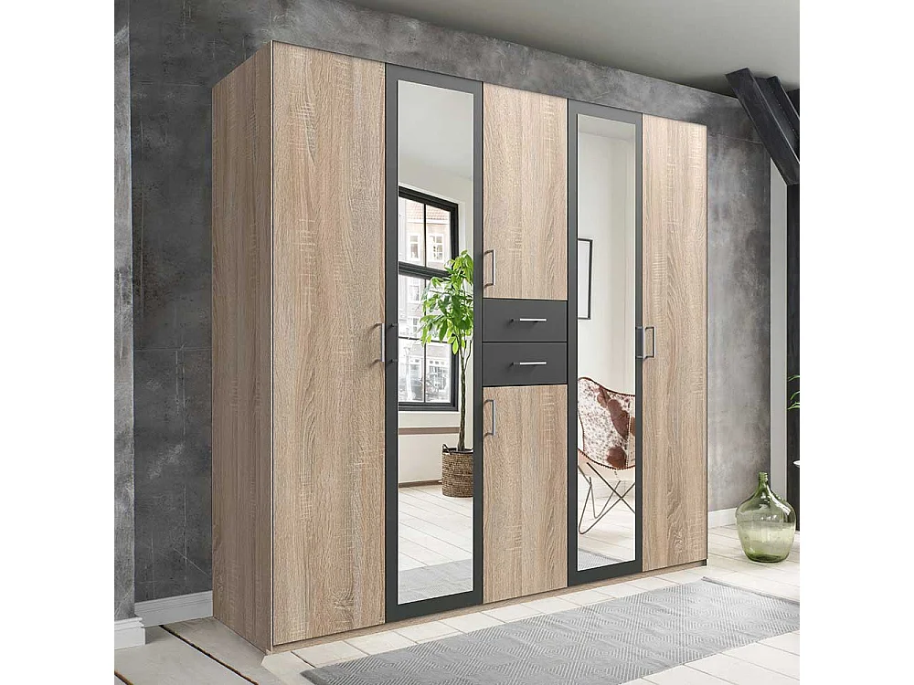 Schrank Schlafzimmer zweifarbig in Eiche Sägerau Dunkelgrau