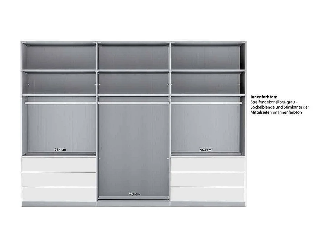 Schwebtuerenschrank in Champagner 300 cm breit und 67 cm tief