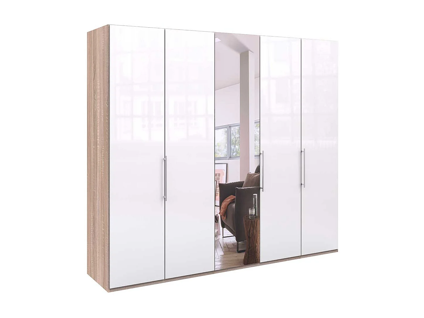 Weißer Schlafzimmerkleiderschrank mit Spiegel glasbeschichtet