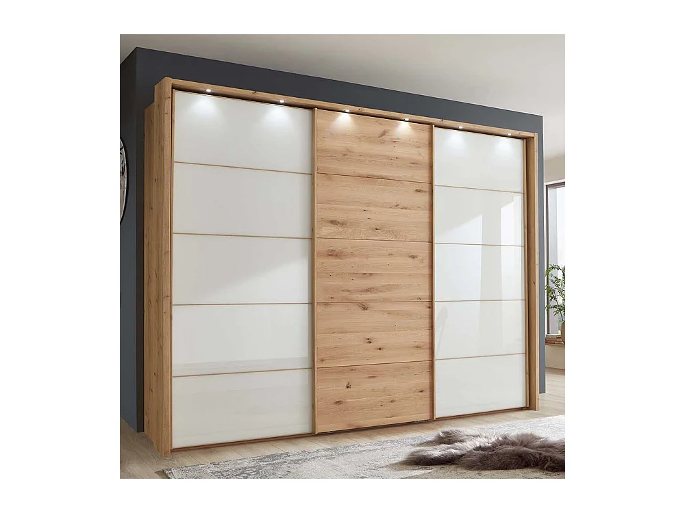 Schiebeschrank in Eiche Bianco Weiß glasbeschichtet