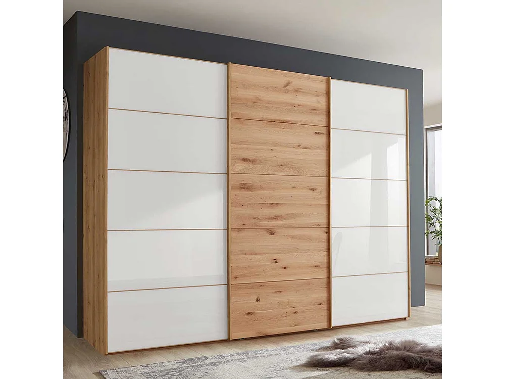Schiebeschrank in Eiche Bianco Weiß glasbeschichtet
