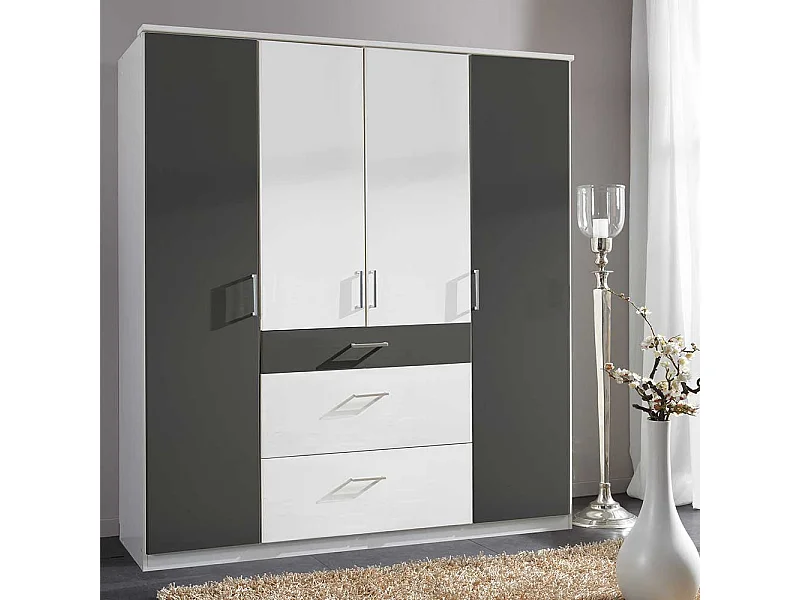 Moderner Schlafzimmerkleiderschrank in Dunkelgrau & Weiß Made in Germany
