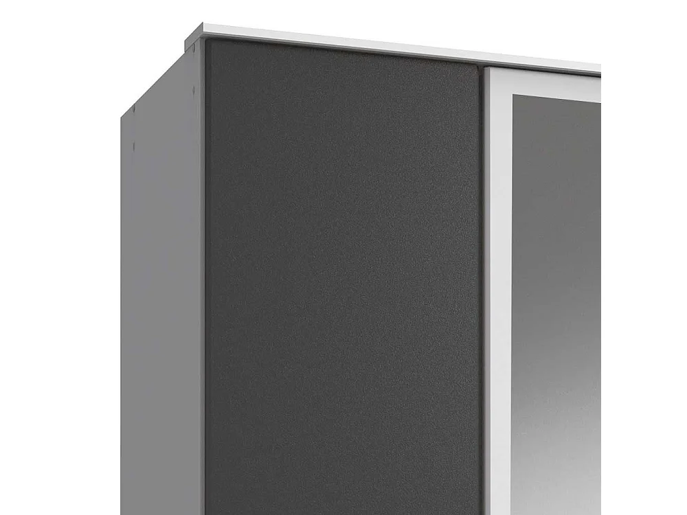 Schrank Dunkelgrau Weiß mit drei Schubladen Spiegeltür