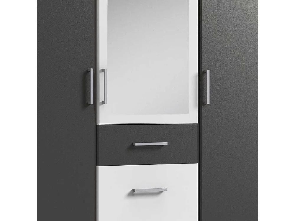 Schrank Dunkelgrau Weiß mit drei Schubladen Spiegeltür