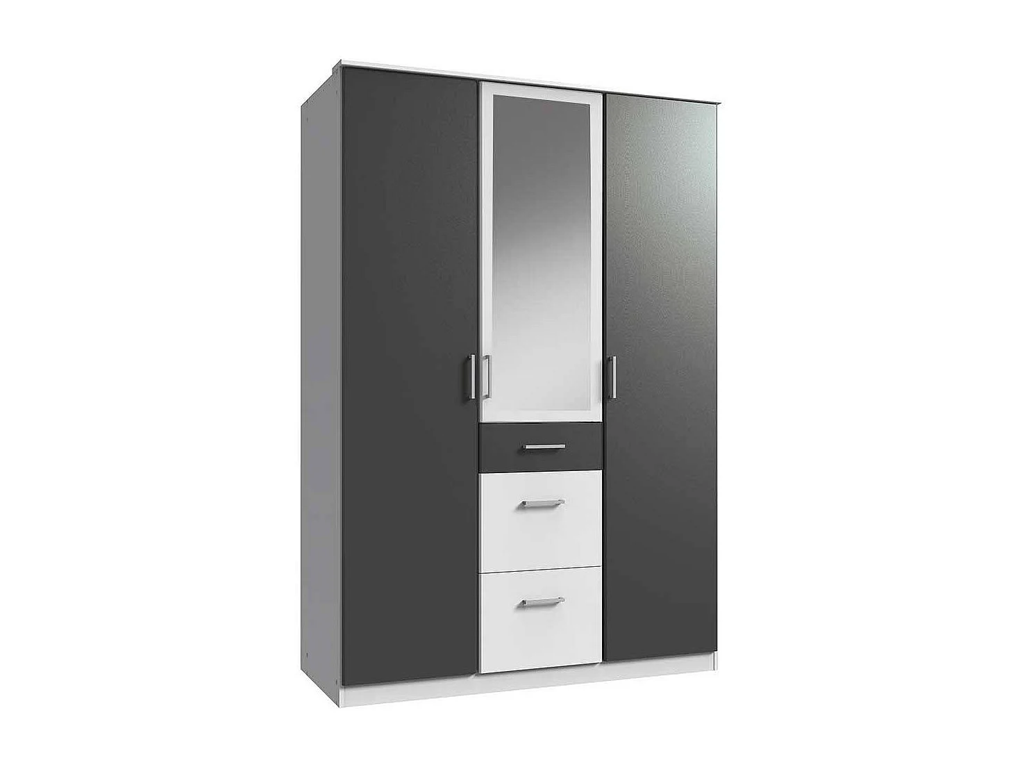 Schrank Dunkelgrau Weiß mit drei Schubladen Spiegeltür