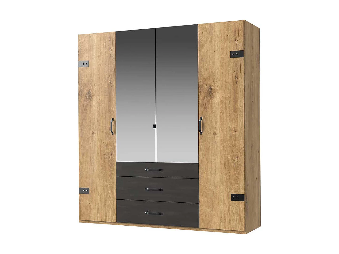 Drehtürenkleiderschrank 4-türig im Industry und Loft Stil drei Schubladen