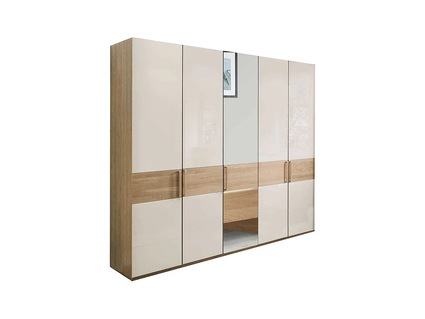 Schlafzimmerkleiderschrank in Beige Glas beschichtet Eiche Massivholz