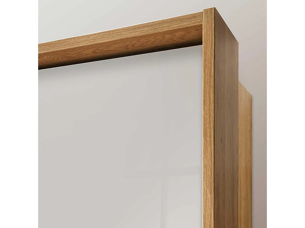 Schlafzimmerkleiderschrank in Beige Glas beschichtet Eiche Massivholz