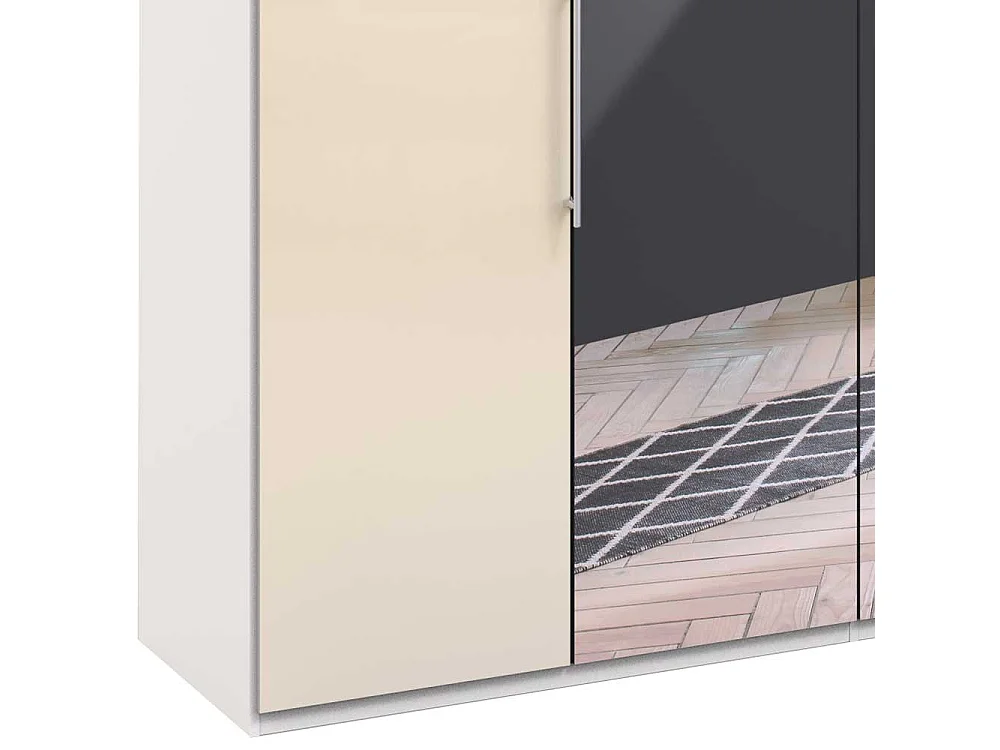 Falttürenkleiderschrank mit Spiegel Cremefarben