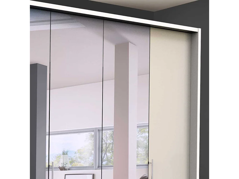 Falttürenkleiderschrank mit Spiegel Cremefarben