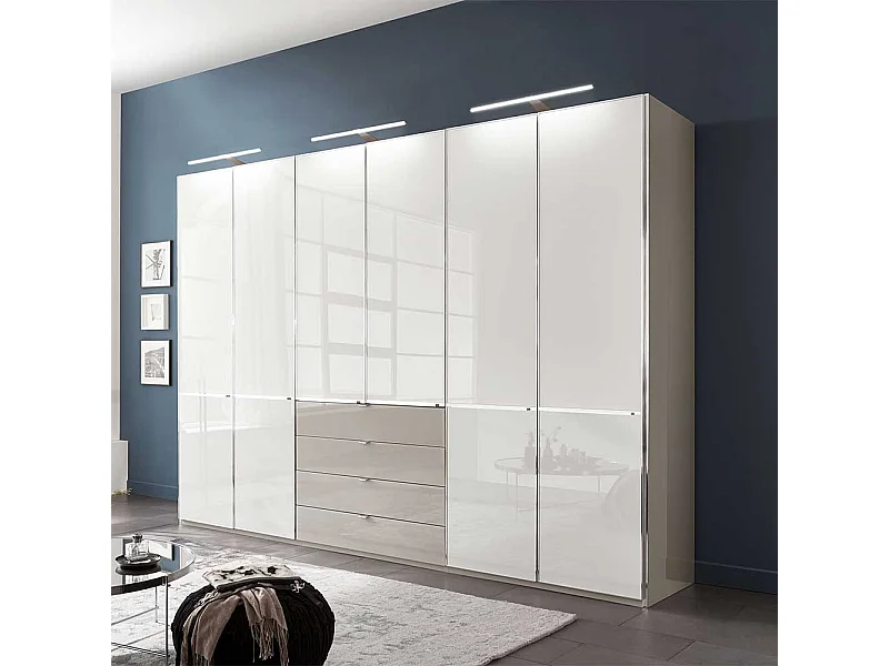 Drehtürenkleiderschrank in Weiß und Hellgrau 300 cm breit