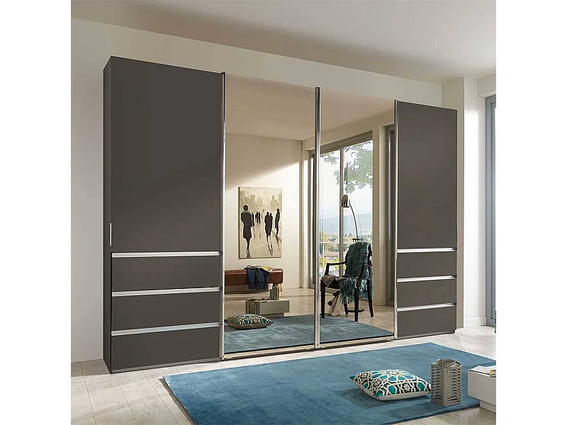 Spiegelkleiderschrank mit sechs Schubladen 330 cm breit