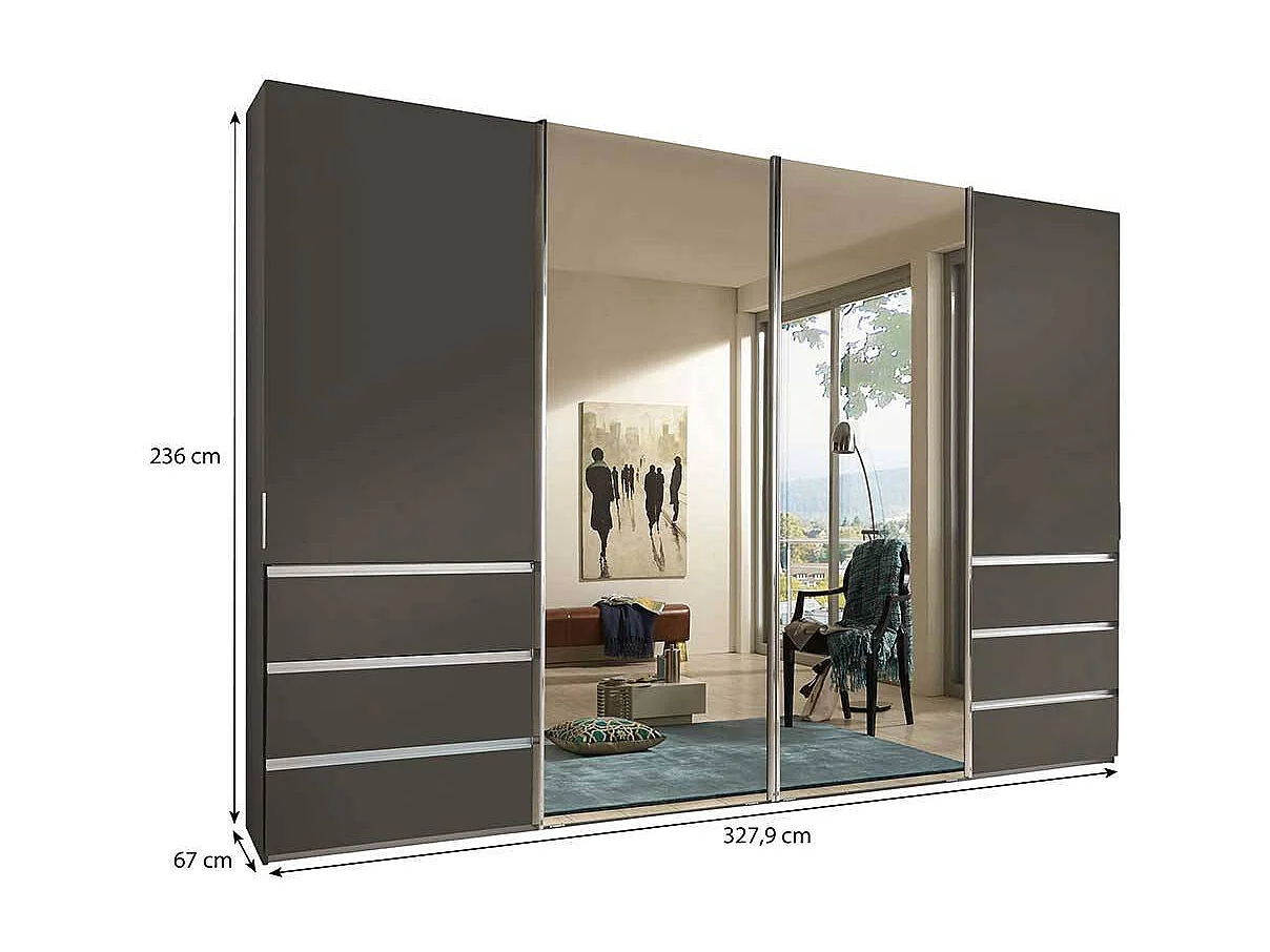 Spiegelkleiderschrank mit sechs Schubladen 330 cm breit