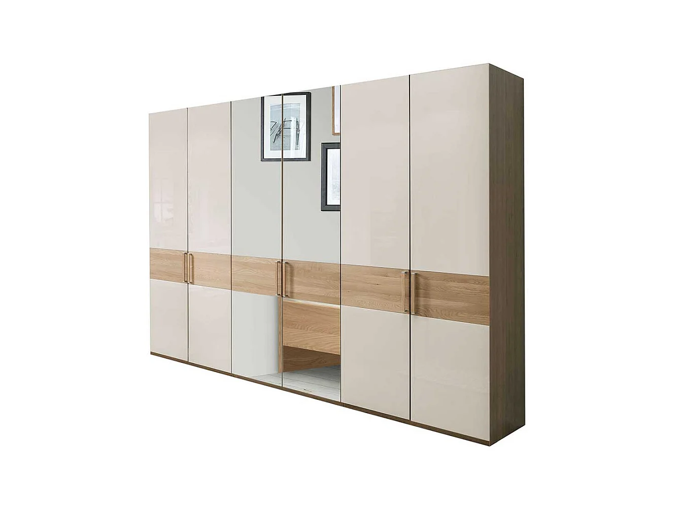 Schlafzimmerkleiderschrank in Beige Glas beschichtet Eiche Massivholz