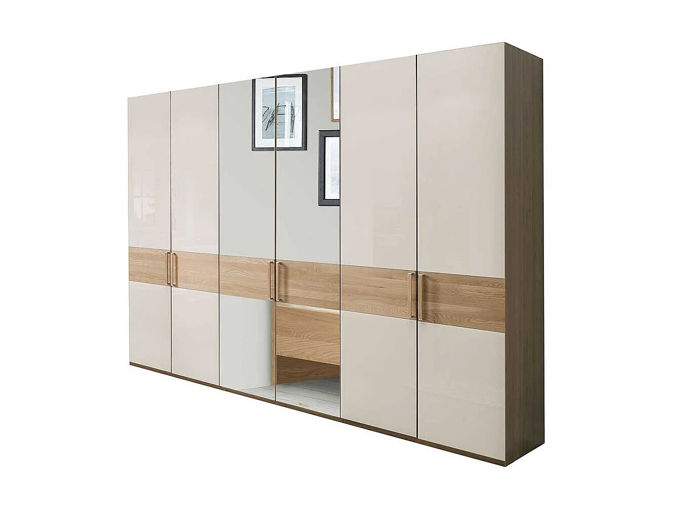 Schlafzimmerkleiderschrank in Beige Glas beschichtet Eiche Massivholz