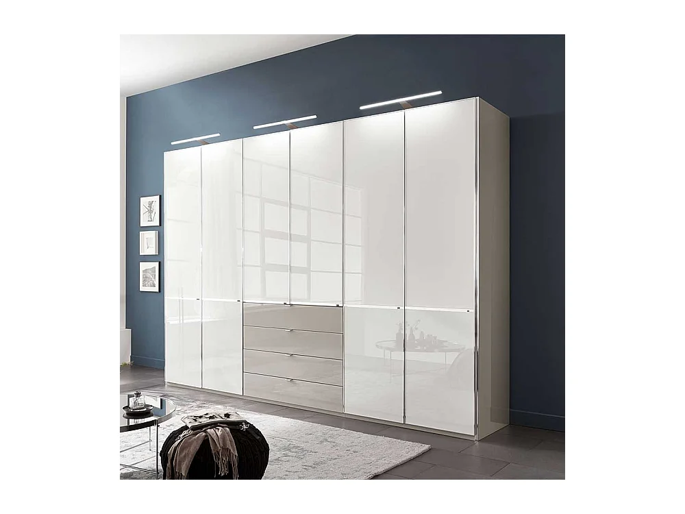 Drehtürenkleiderschrank in Weiß und Hellgrau 300 cm breit