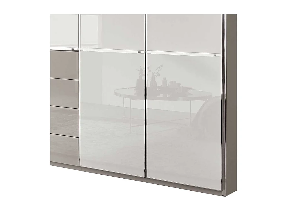 Drehtürenkleiderschrank in Weiß und Hellgrau 300 cm breit