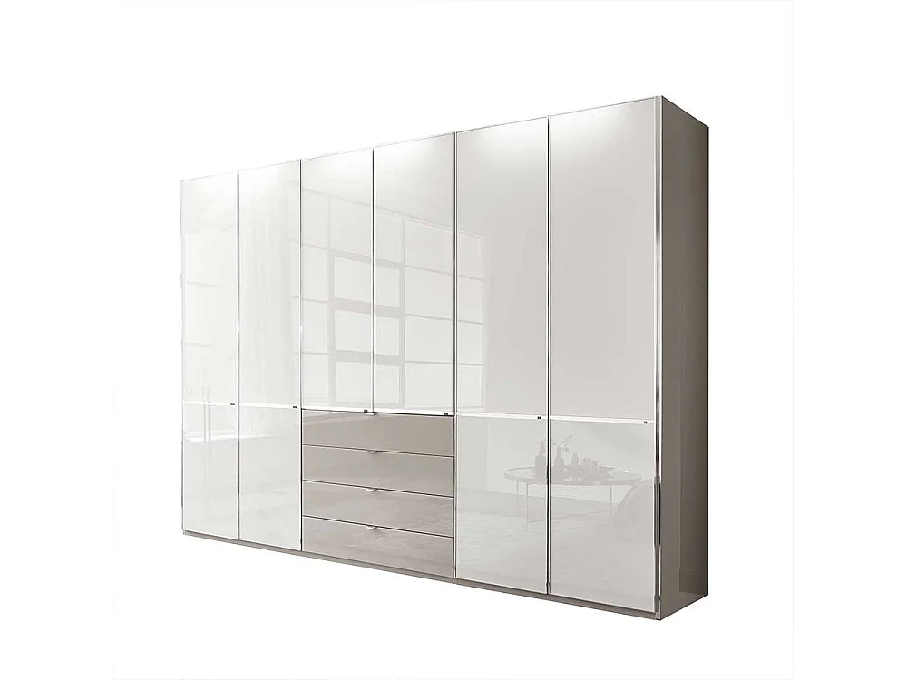 Drehtürenkleiderschrank in Weiß und Hellgrau 300 cm breit