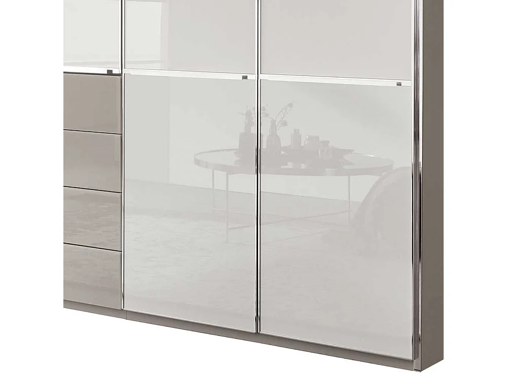 Drehtürenkleiderschrank in Weiß und Hellgrau 300 cm breit